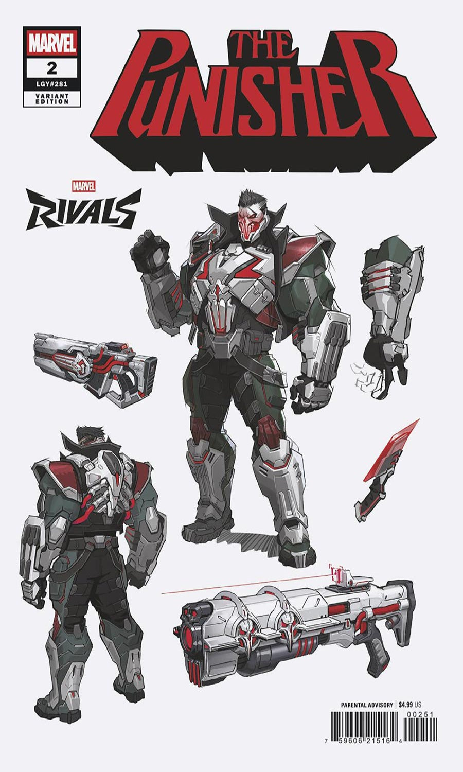 Comic book cover featuring 'The Punisher' with robot-like design and Marvel branding.