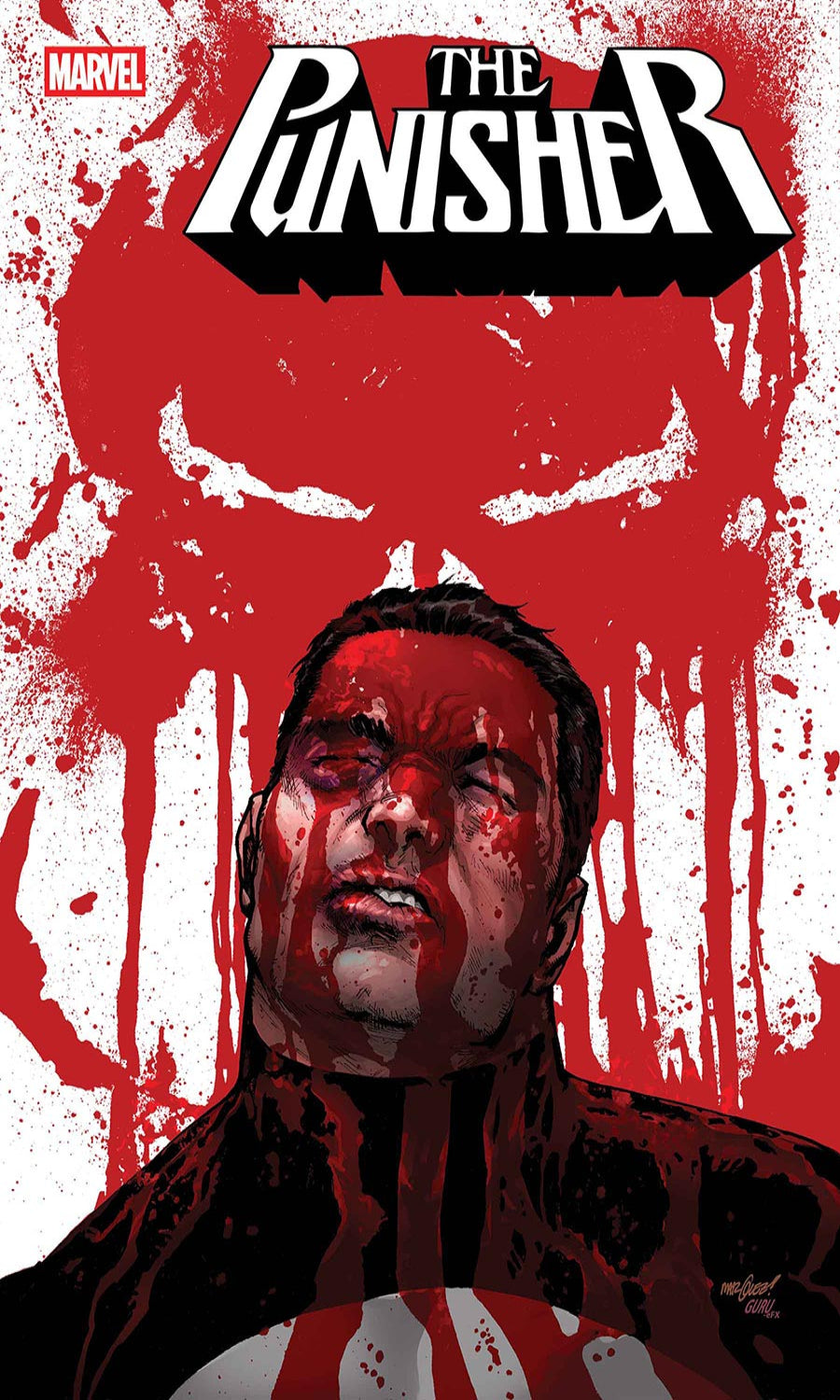 Comic book cover of 'The Punisher' with a red and white design.