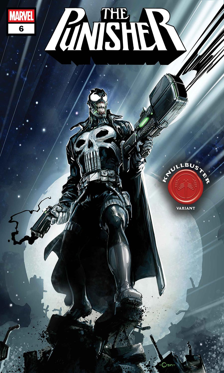 Comic book cover of 'The Punisher' with a character holding weapons against a dark background.