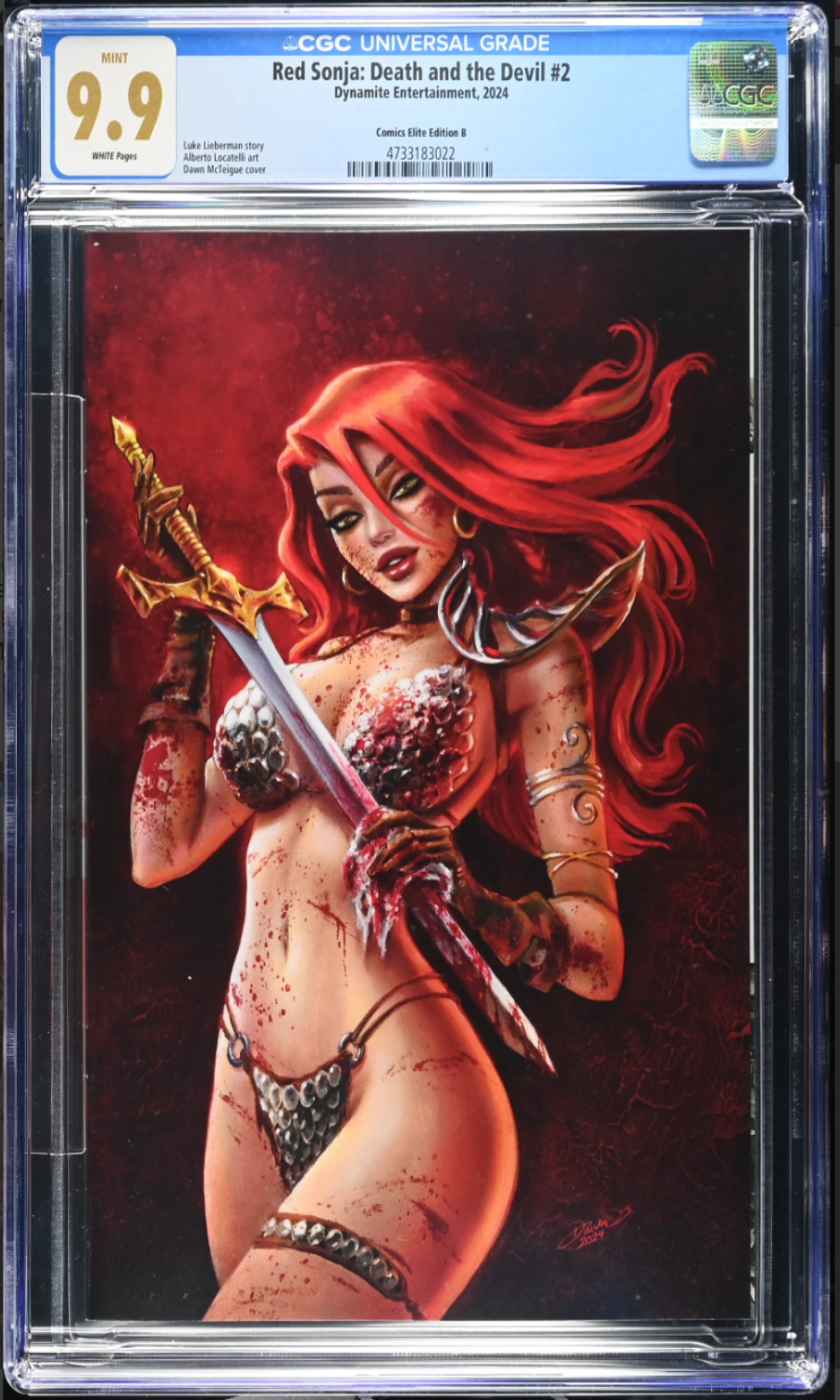 Comic book cover featuring a character with red hair and a sword, graded 9.9 by CGC.
