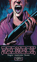 Comic book cover of 'Redneck' with a character holding a rifle, set against a dark background.