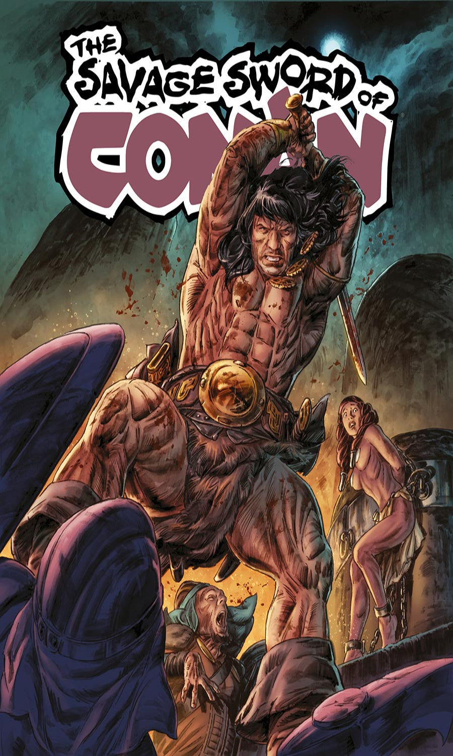 Comic book cover featuring a muscular character with a sword, titled 'The Savage Sword of Conan'.
