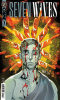 Comic book cover titled 'Seven Waves' with a stylized face and abstract design.