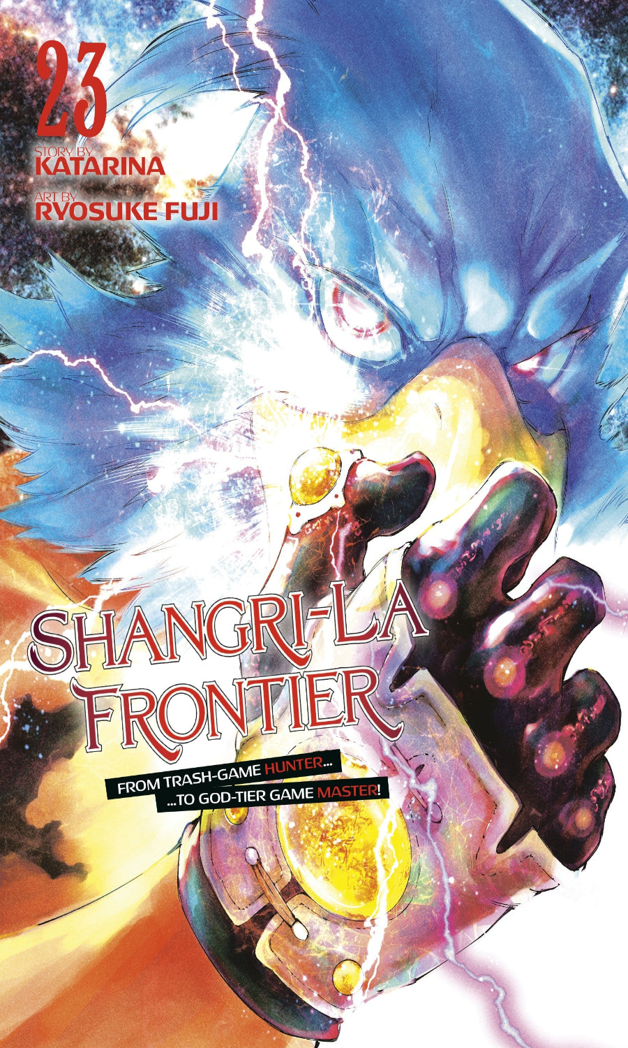 Book cover of 'Shangri-La Frontier' with dynamic design elements and text.