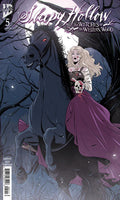 Comic book cover featuring a woman on horseback with a dark, eerie background.