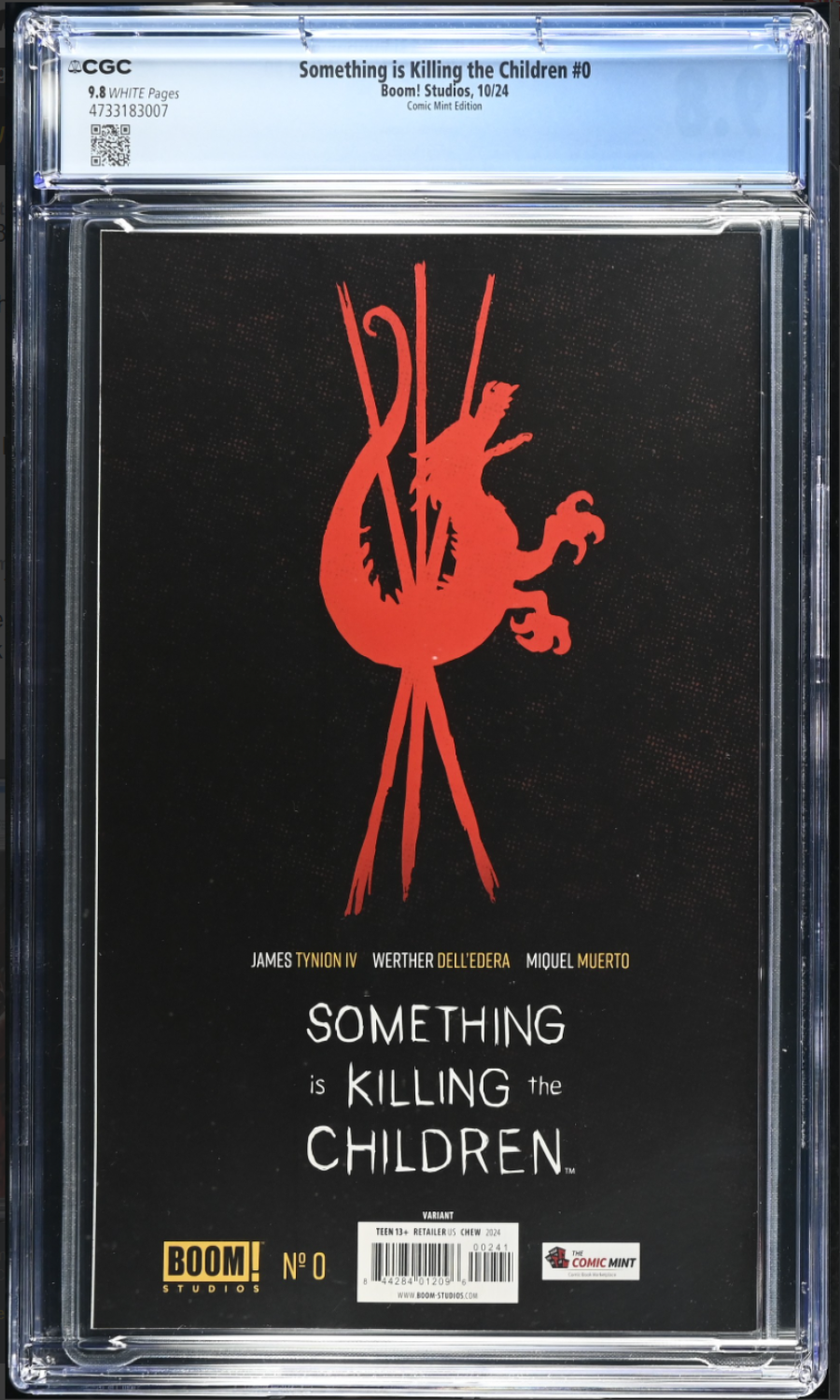 Comic book cover of 'Something is Killing the Children' with red silhouette and black background