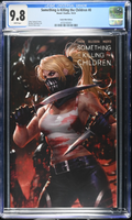 Comic book cover of 'Something is Killing the Children' with a character holding a knife, CGC grading label on top.