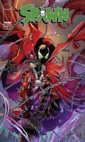 Comic book cover featuring a character in a red hood and chains, with 'Spawn' branding.