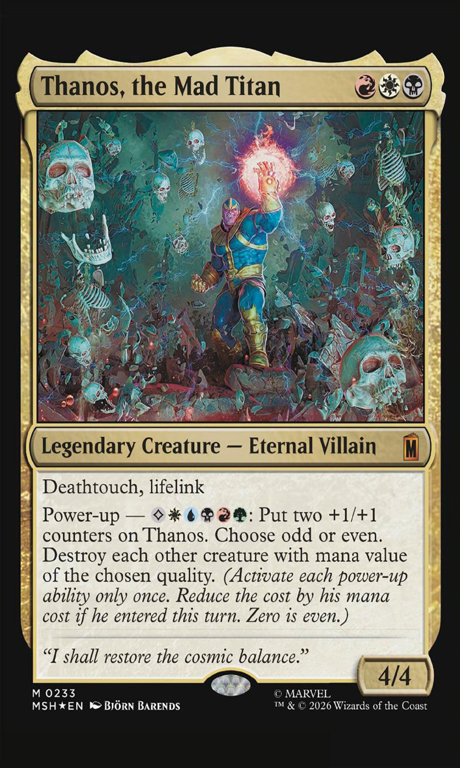 Card featuring Thanos, the Mad Titan, with game text and artwork.