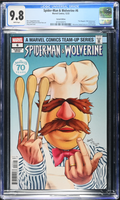 Comic book cover featuring Spider-Man and Wolverine with a chef character holding spoons, CGC graded 9.8.