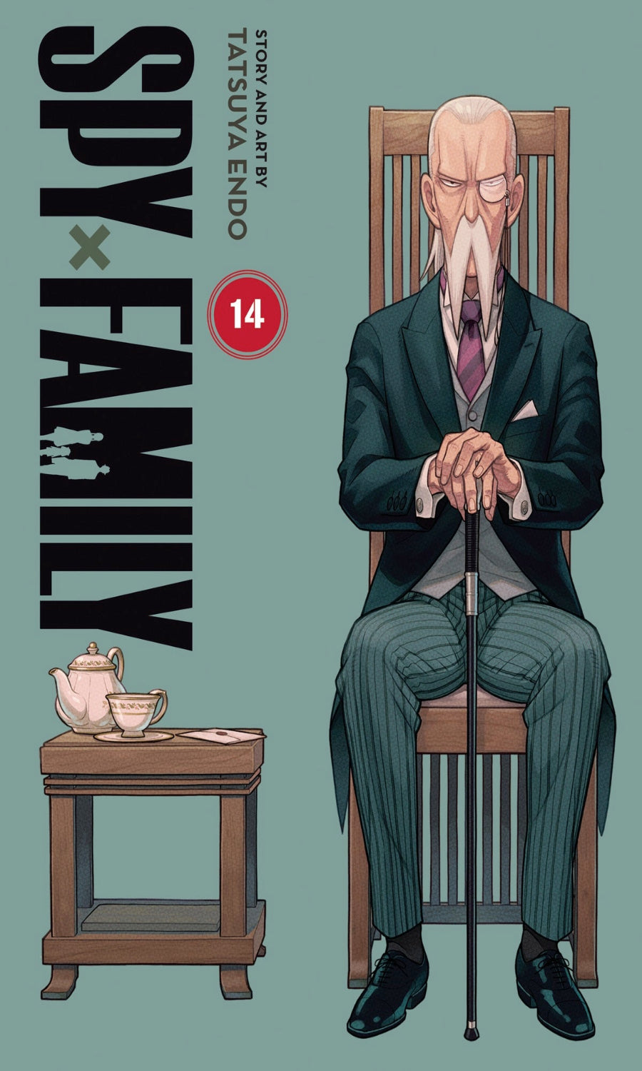Comic book cover of 'Spy x Family' with a character in a suit sitting on a chair.