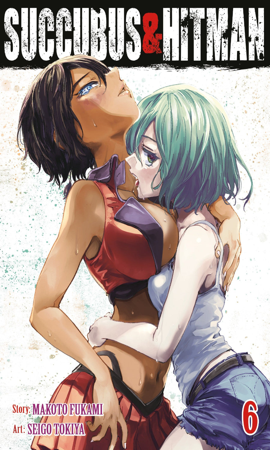 Cover of 'Succubus & Hitman' manga with two characters embracing, featuring the title and creators' names.