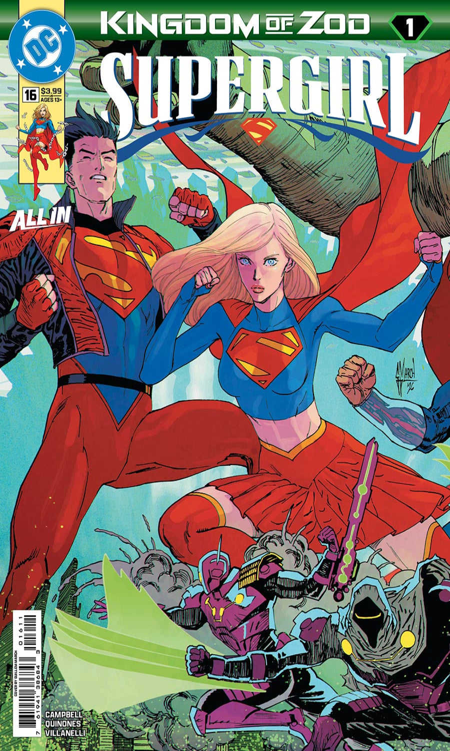 Comic book cover for DC Comics' Kingdom of Zoo: Supergirl #16, featuring Supergirl in her blue and red costume flying forward alongside Superman, with other illustrated characters and title text across the top and bottom.