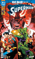 Comic book cover featuring Superman with a dynamic pose and colorful design.
