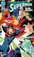Comic book cover featuring Superman and Superboy with colorful background