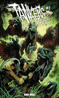 Comic book cover featuring a warrior and giant birds with text 'Tankers #2 vs Giant Aliens'.