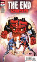 Comic book cover featuring a large robot-like figure with two smaller figures underneath, on a cosmic background.
