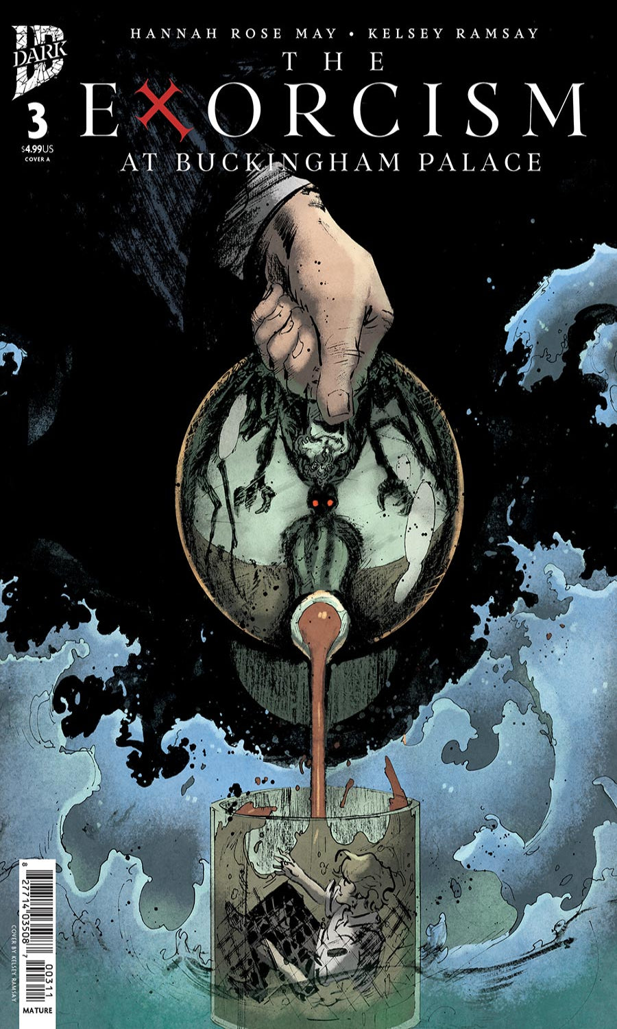 Comic book cover titled 'The Exorcism at Buckingham Palace' with a hand holding a spoon over a bowl.