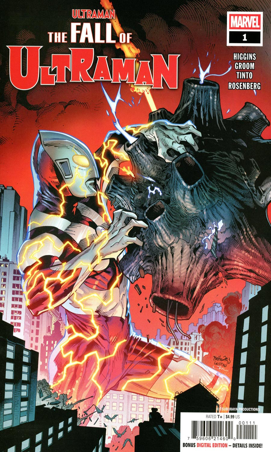 Comic book cover featuring 'The Fall of Ultraman' with a superhero character and cityscape background.