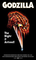 Vintage-style 'Godzilla' poster with a large claw and text on a black background
