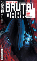 Comic book cover of 'The Peril of the Brutal Dark' featuring a cityscape with a blue light effect.