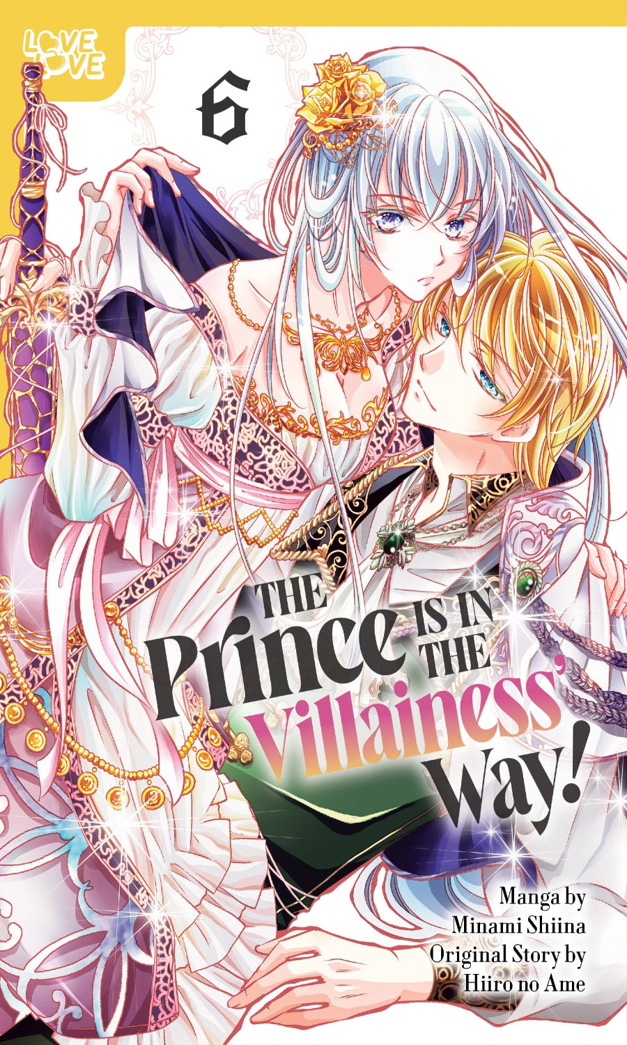 Manga book cover titled 'The Prince is in the Villainess' Way!' with two characters in elaborate costumes.