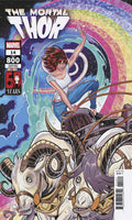 Marvel's The Mortal Thor #14 comic book cover, celebrating 6 years of publication. The cover art features Thor riding a ram-like creature against a vibrant rainbow spiral background.