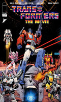 Comic book cover featuring Transformers characters in action