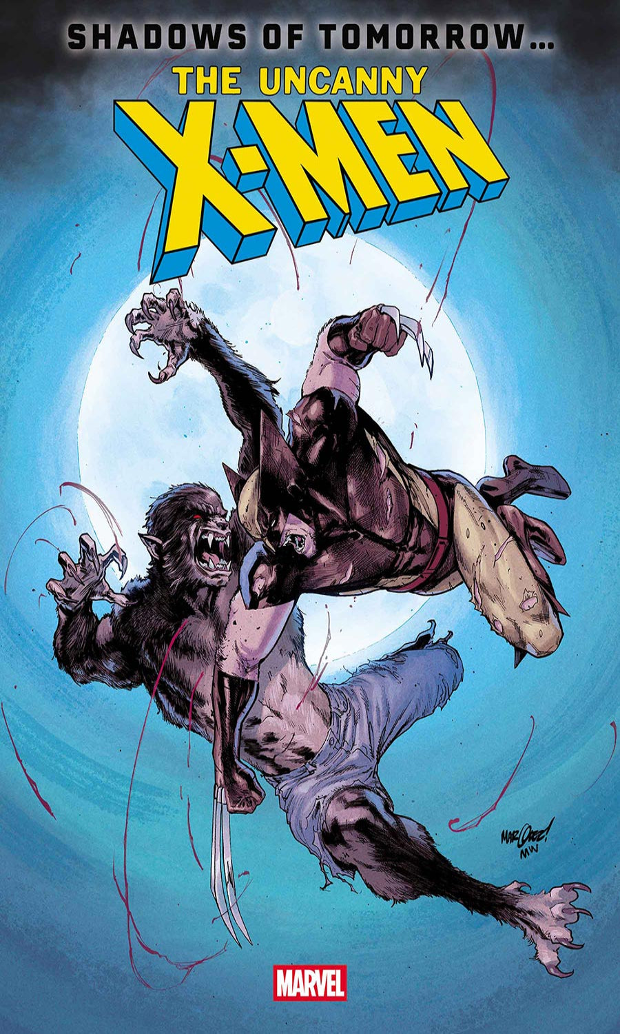 Comic book cover featuring X-Men with a blue and gray background