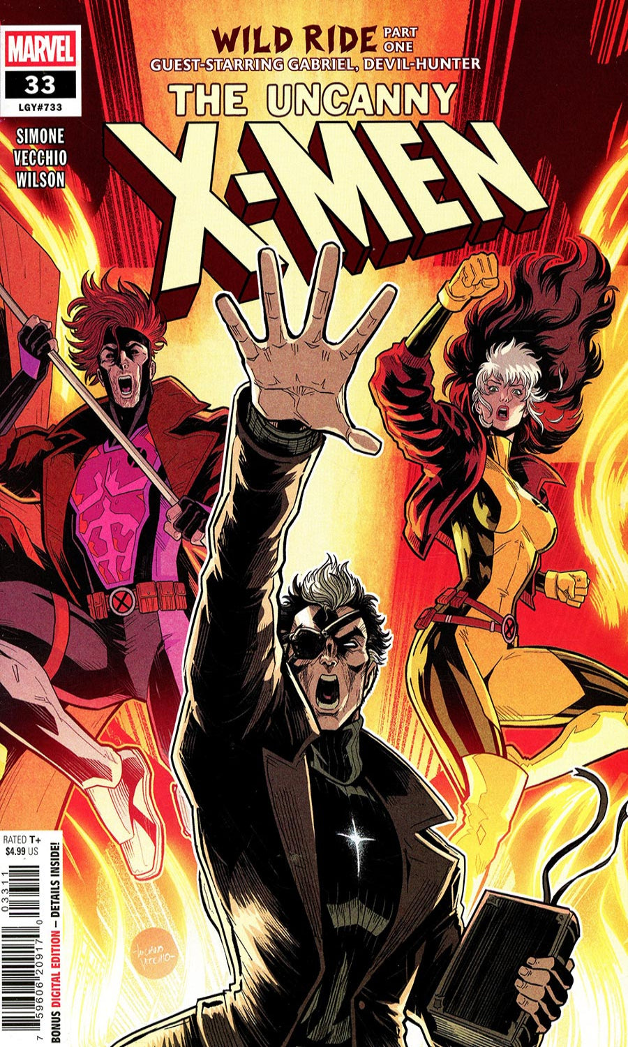 Front cover of Marvel's The Uncanny X-Men issue 33, featuring a dramatic comic-book illustration with multiple characters in action poses against a fiery red, orange, and yellow background. The Marvel logo appears in the top-left corner, and the title 'The Uncanny X-Men' is prominently displayed at the top.