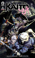 Comic book cover featuring a dragon-like creature and characters with weapons, with text indicating 'Kaito' and 'Dogu'.