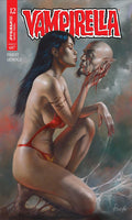 Comic book cover featuring a woman in a red bikini and a creature with a bald head and beard, titled 'Vampirella'.
