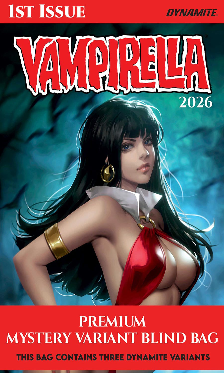 Comic book cover featuring a character with long dark hair and a red outfit, set against a blue background.
