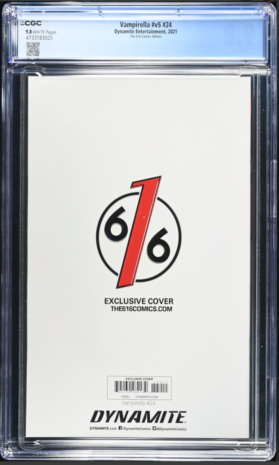Comic book cover with a red and black logo featuring the number 616, framed by a CGC holder.