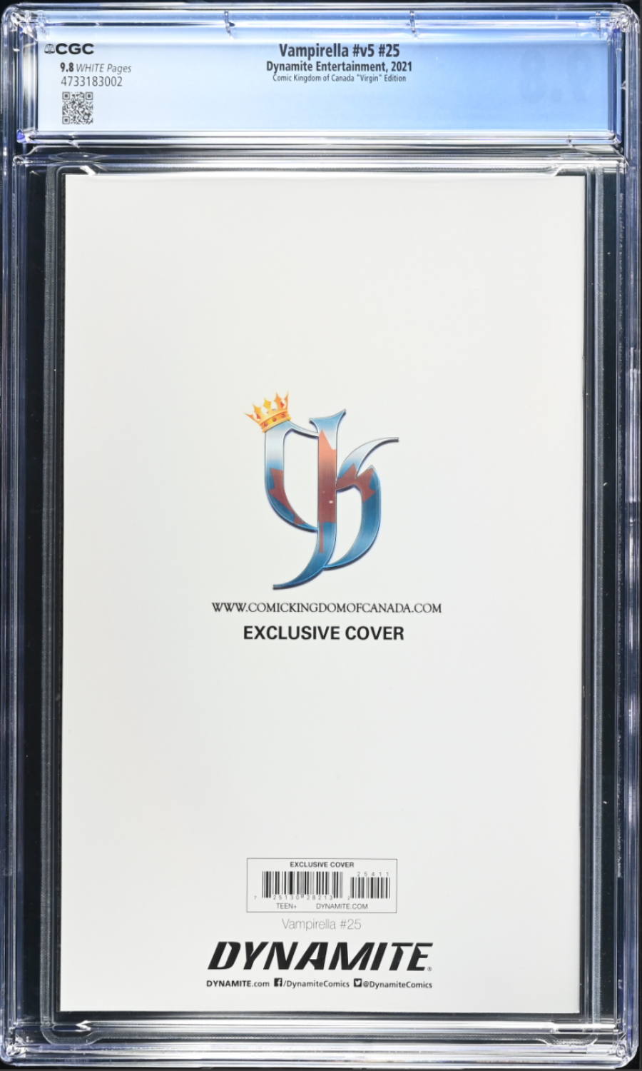 Comic book cover with Dynamite logo in a clear protective case