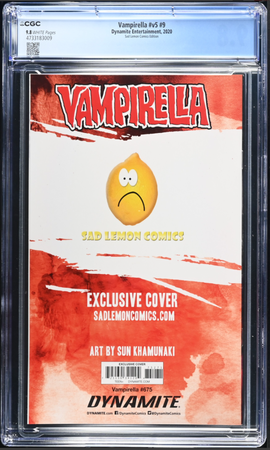 Comic book cover of Vampirella with 'Sad Lemon Comics' logo and CGC grading label.