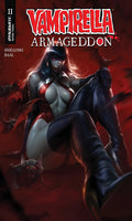 Comic book cover featuring a character in a dynamic pose with 'Vampirella Armageddon' branding.