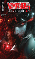 Comic book cover featuring a dark and intense scene with characters, titled 'Vampirella Armageddon'.