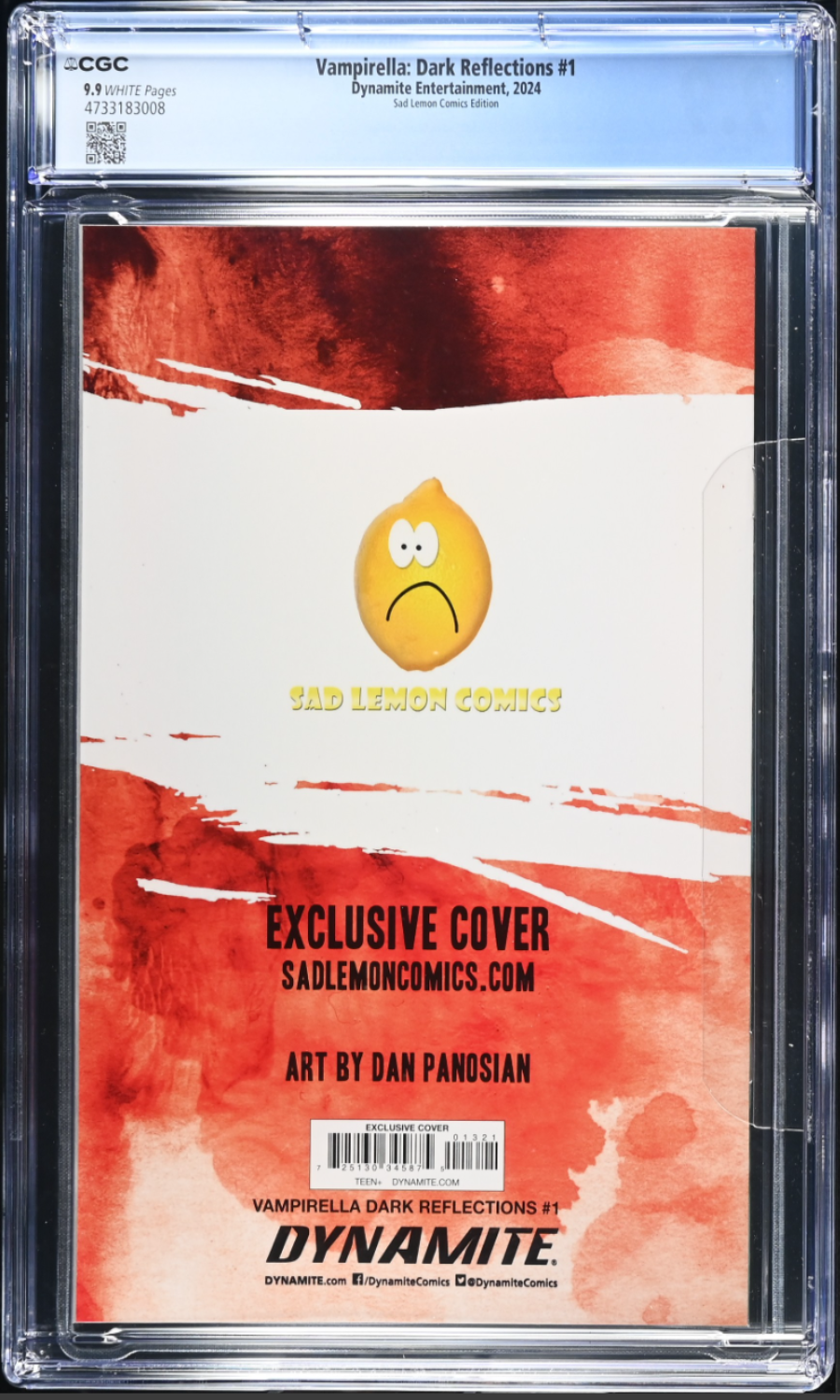 Comic book cover with Sad Lemon Comics logo and Dynamite Entertainment branding, framed by a CGC holder.