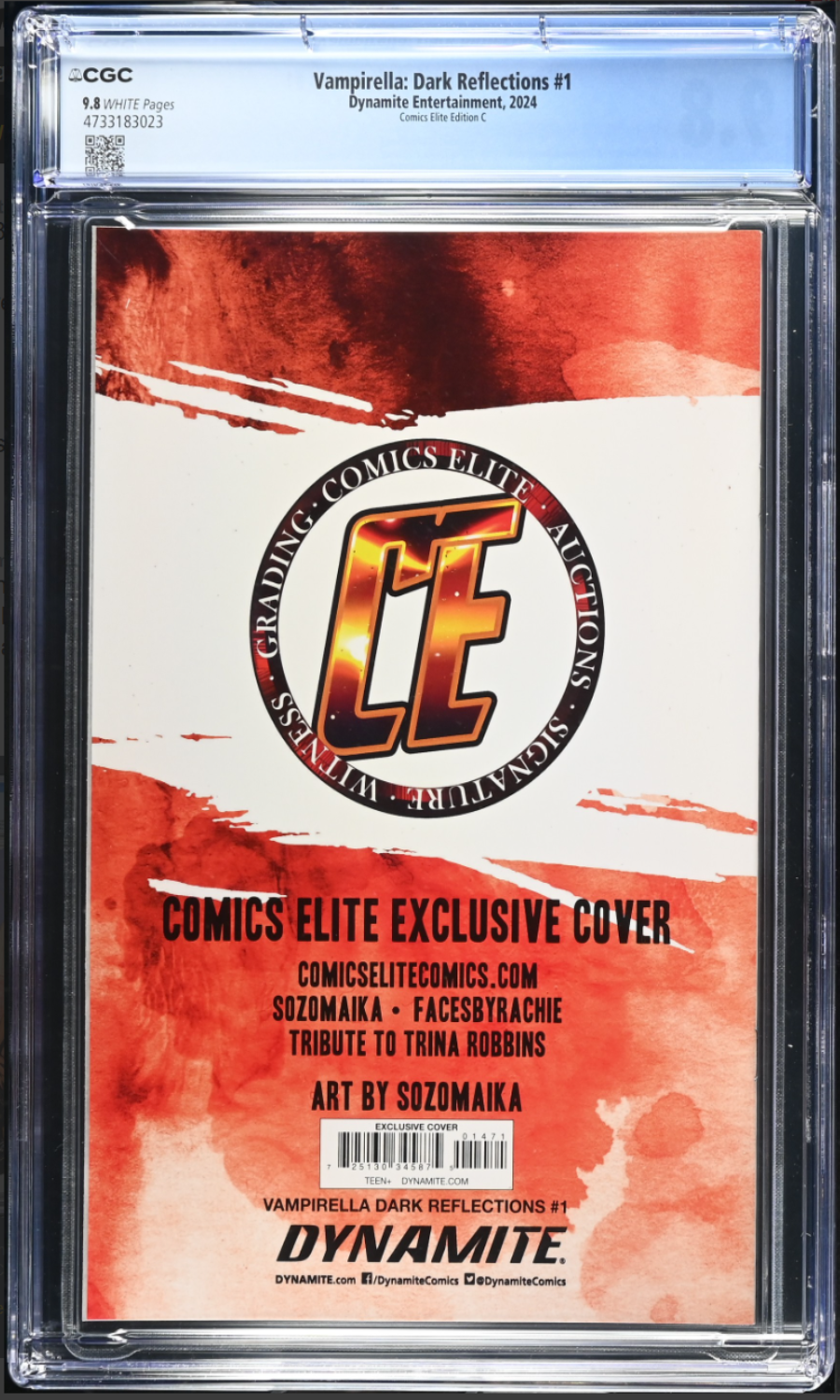 Comic book cover with 'CE' logo and text in a clear protective case