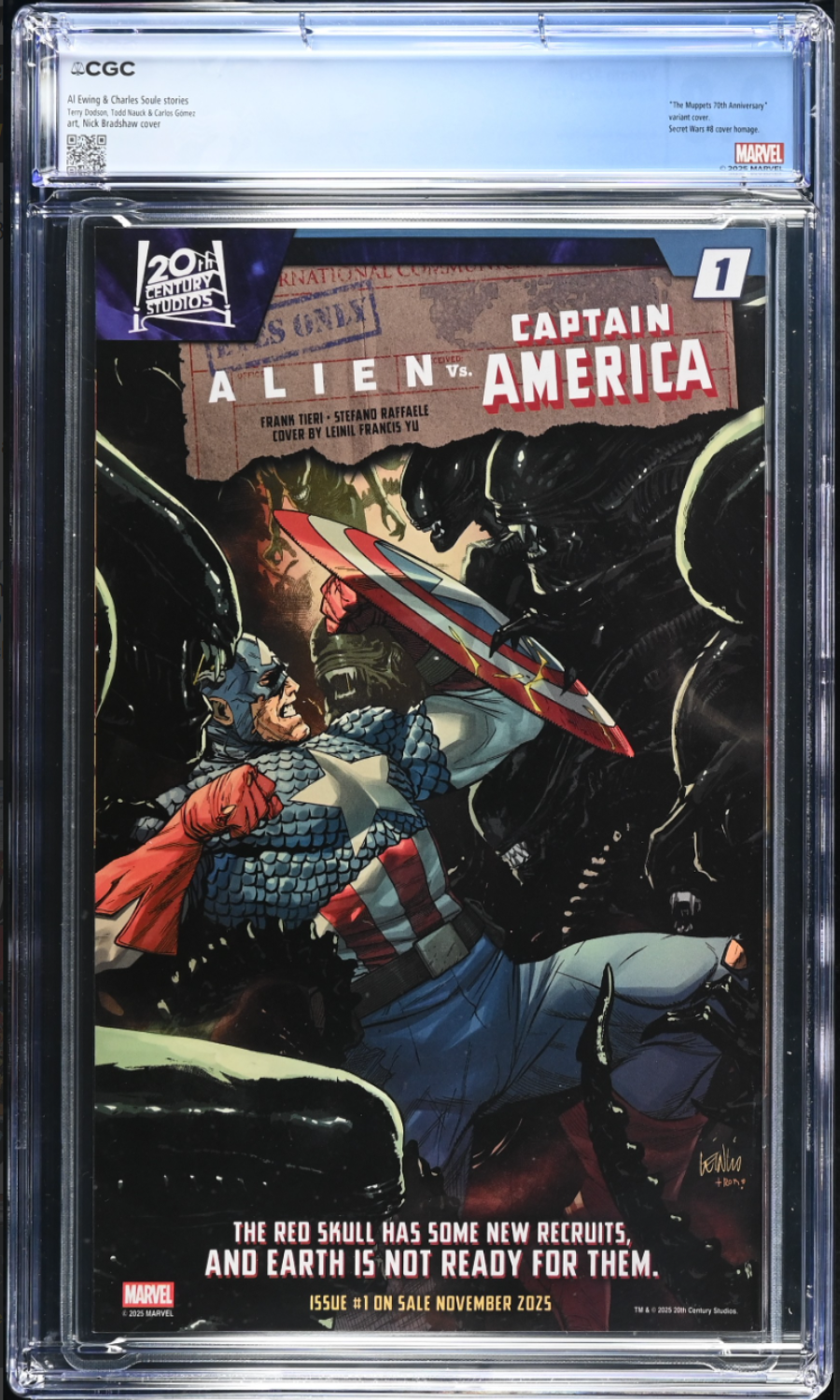 Comic book cover featuring Captain America and Alien, with CGC grading label.
