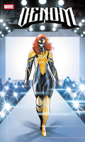 Comic book cover featuring a superhero in a black and yellow suit with 'Venom' branding.