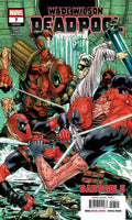 Marvel's Wade Wilson Deadpool #7 comic book cover featuring Deadpool in a dynamic battle scene with multiple adversaries in a green, water-filled environment. The Marvel logo is visible in the top-left corner.