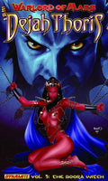 Comic book cover featuring a character in red armor with chains and a blue face, titled 'Warlord of Mars: Dejah Thoris'.