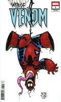 Comic book cover of 'Web of Venom' featuring a spider-like character with a snake. Marvel logo visible.