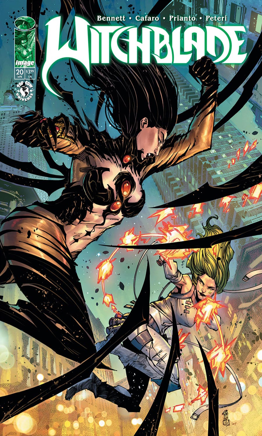 Comic book cover featuring a character with fiery powers and the title 'Witchblade'.