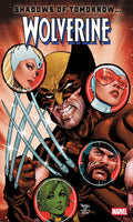 Comic book cover featuring Wolverine with circular portraits of other characters on a red and orange background.