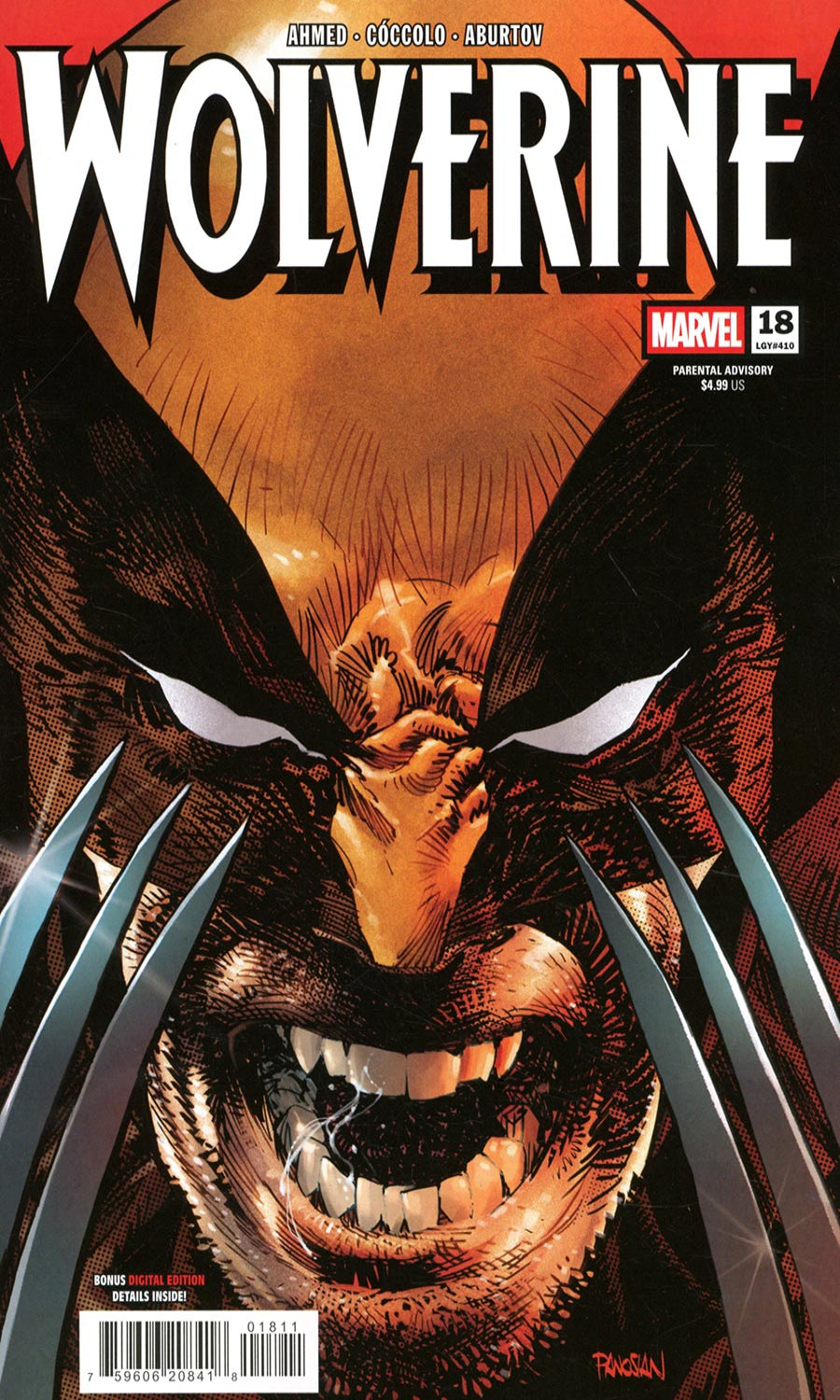 Comic book cover featuring Wolverine with a close-up of his face and claws.