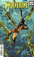 Marvel's Wolverine comic book cover, issue number 25, featuring Wolverine floating underwater among large golden syringes. The title 'WOLVERINE' is displayed in bold yellow letters at the top, with the Marvel logo in the upper right corner.