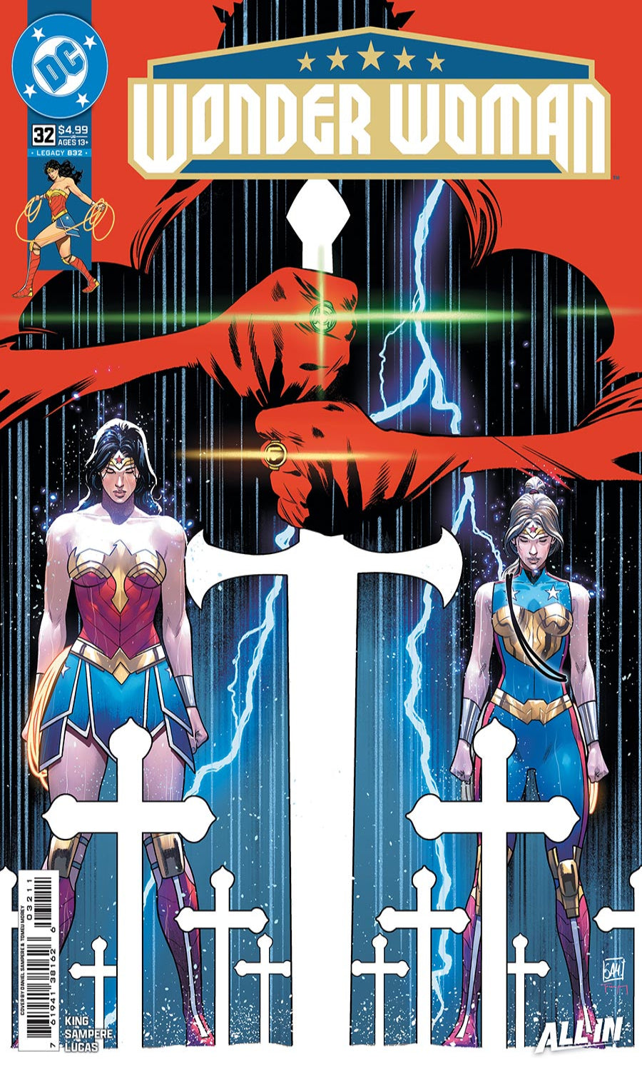 Comic book cover featuring Wonder Woman and another character with a red and blue color scheme.